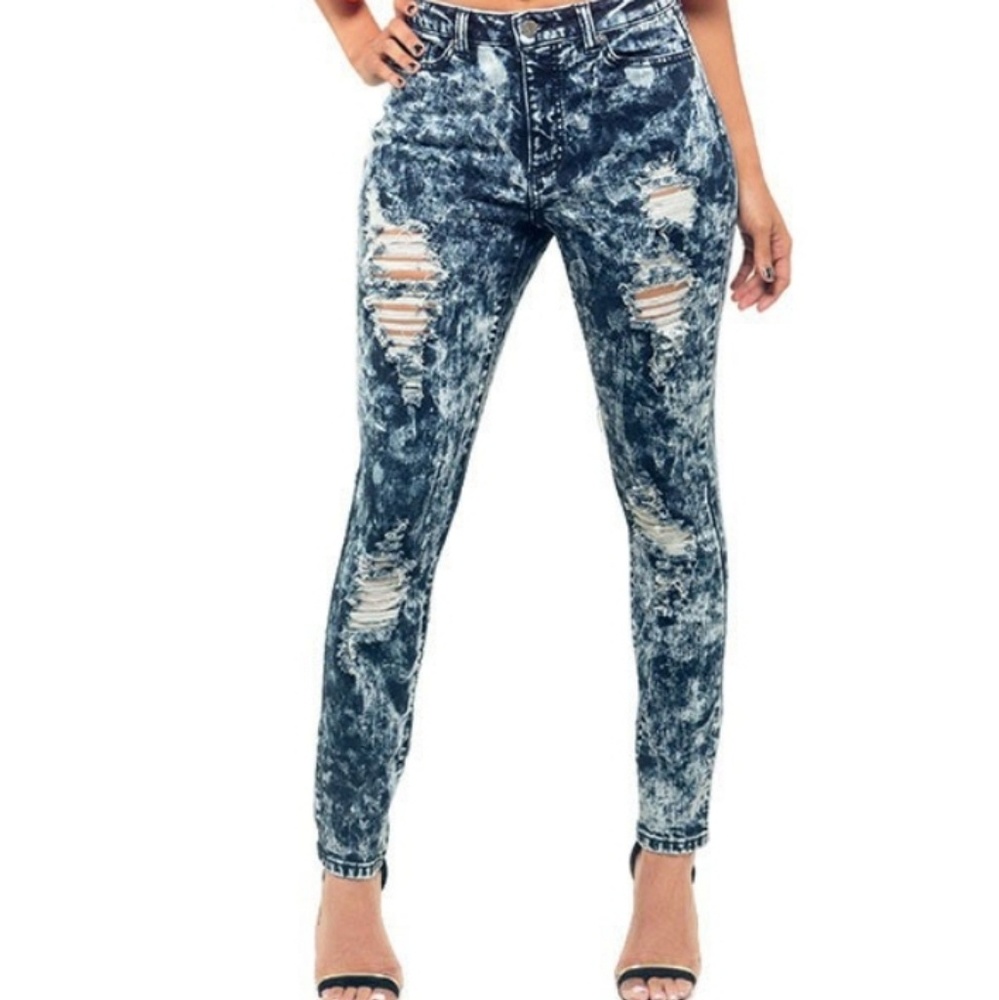 Corrine Destroyed Acid Wash High Waisted Skinny